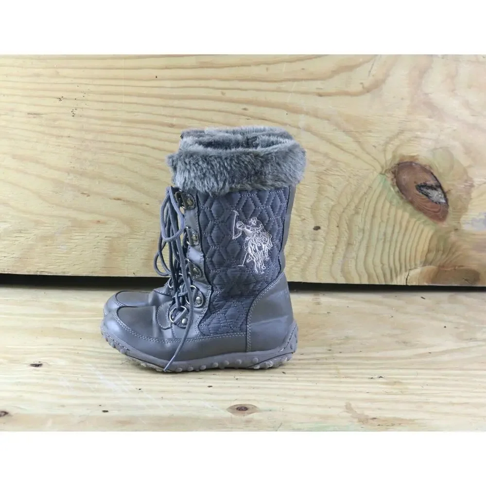 U.S. Polo Assn Boots Girls Faux Fur Trim Boots Gray Sz 11M Shoes